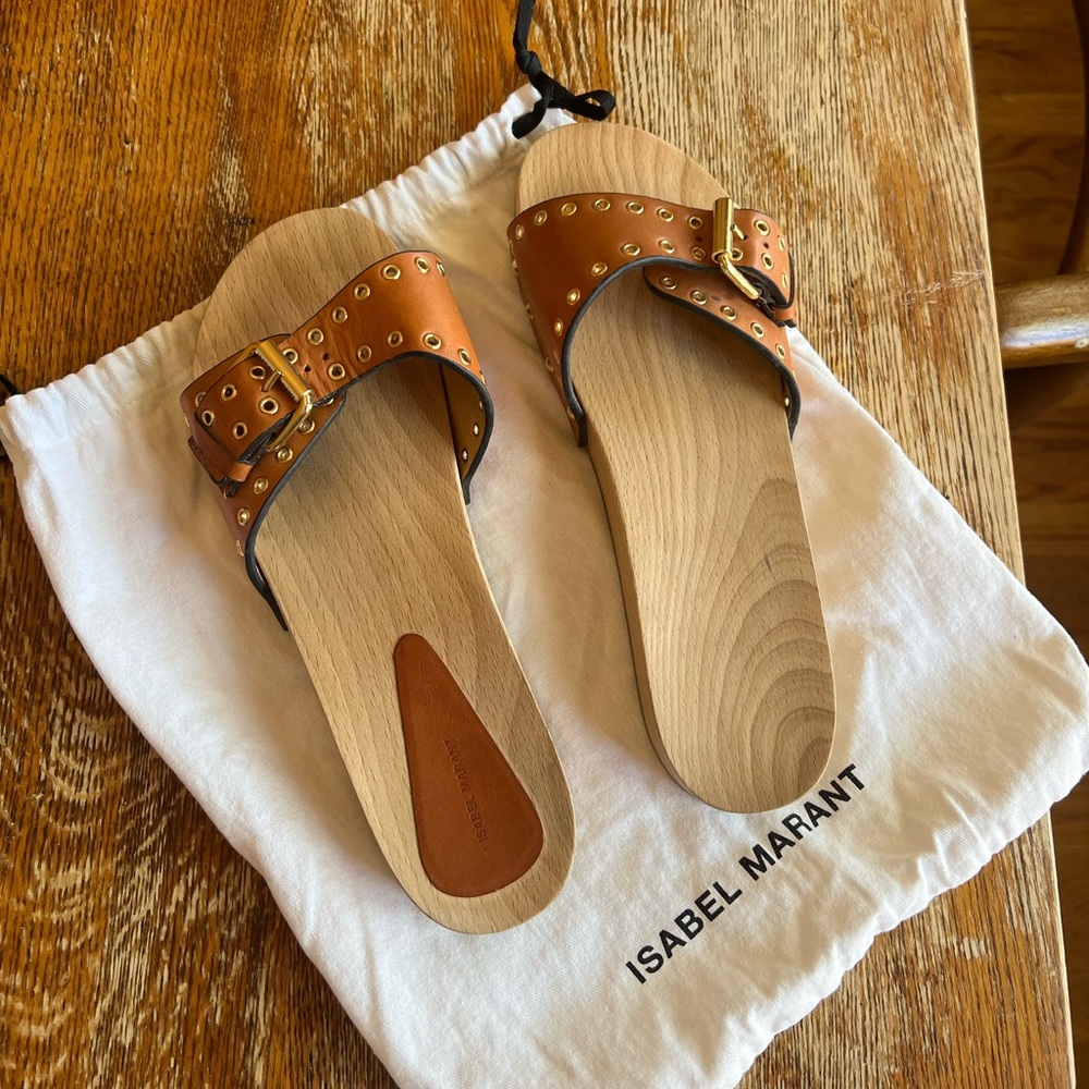 Isabel Marant Leather Buckle Slides | size 8